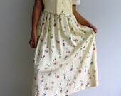 Very Rare 80 39 s One Piece Dress Vintage Vest Top Dress White Cream Layered Dress Floral Maxi Dress Long Embroidery Country Dress
