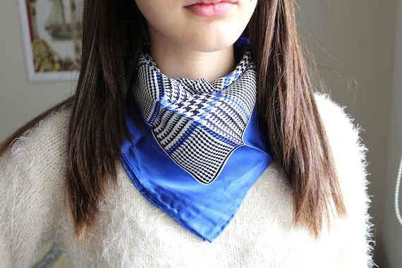 Vintage Codello Scarf, Silk Scarf, Blue White Scar