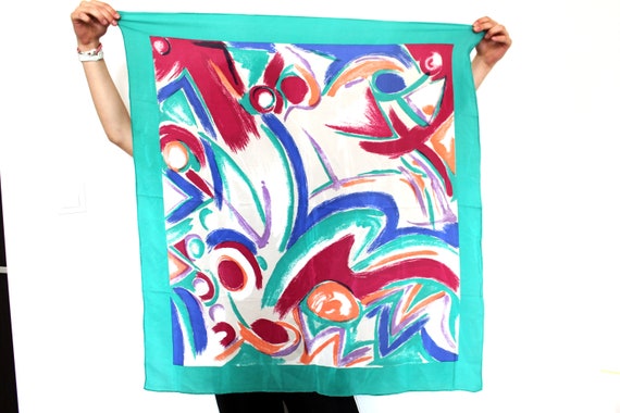 Colorful Vintage Silk Scarf, Abstract Scarf, Hand