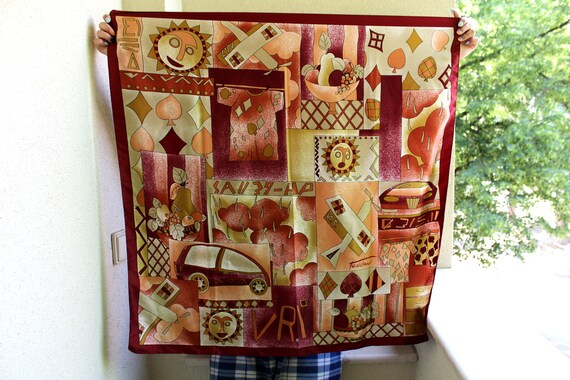 Vintage Abstract Scarf, Fruit Print Scarf, Sun, Ca