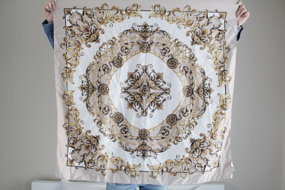 Vintage Paisley Scarf, Beige Cream Chain Scarf, Sa