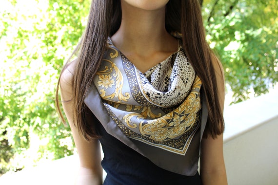 Vintage Paisley Scarf, Gray Gold Scarf, Made in It
