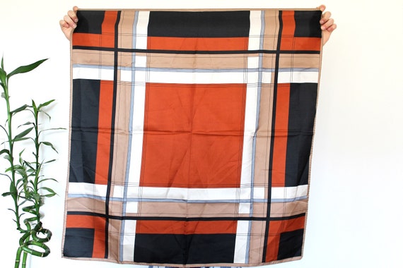Vintage Checkered Scarf, Square Scarf, Summer Plai