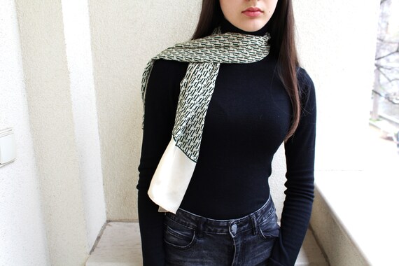 Vintage Long Scarf, Cream Green Scarf, Neck Scarf,