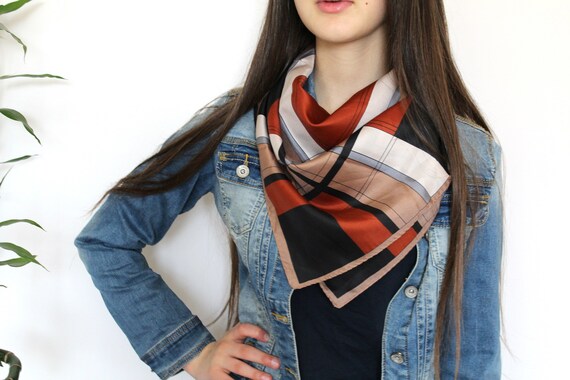 Vintage Checkered Scarf, Square Scarf, Summer Plai