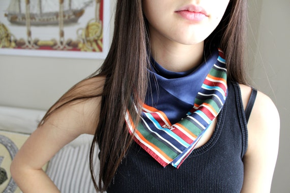 Vintage Bandana Scarf, Small Scarf, Blue Scarf, Me