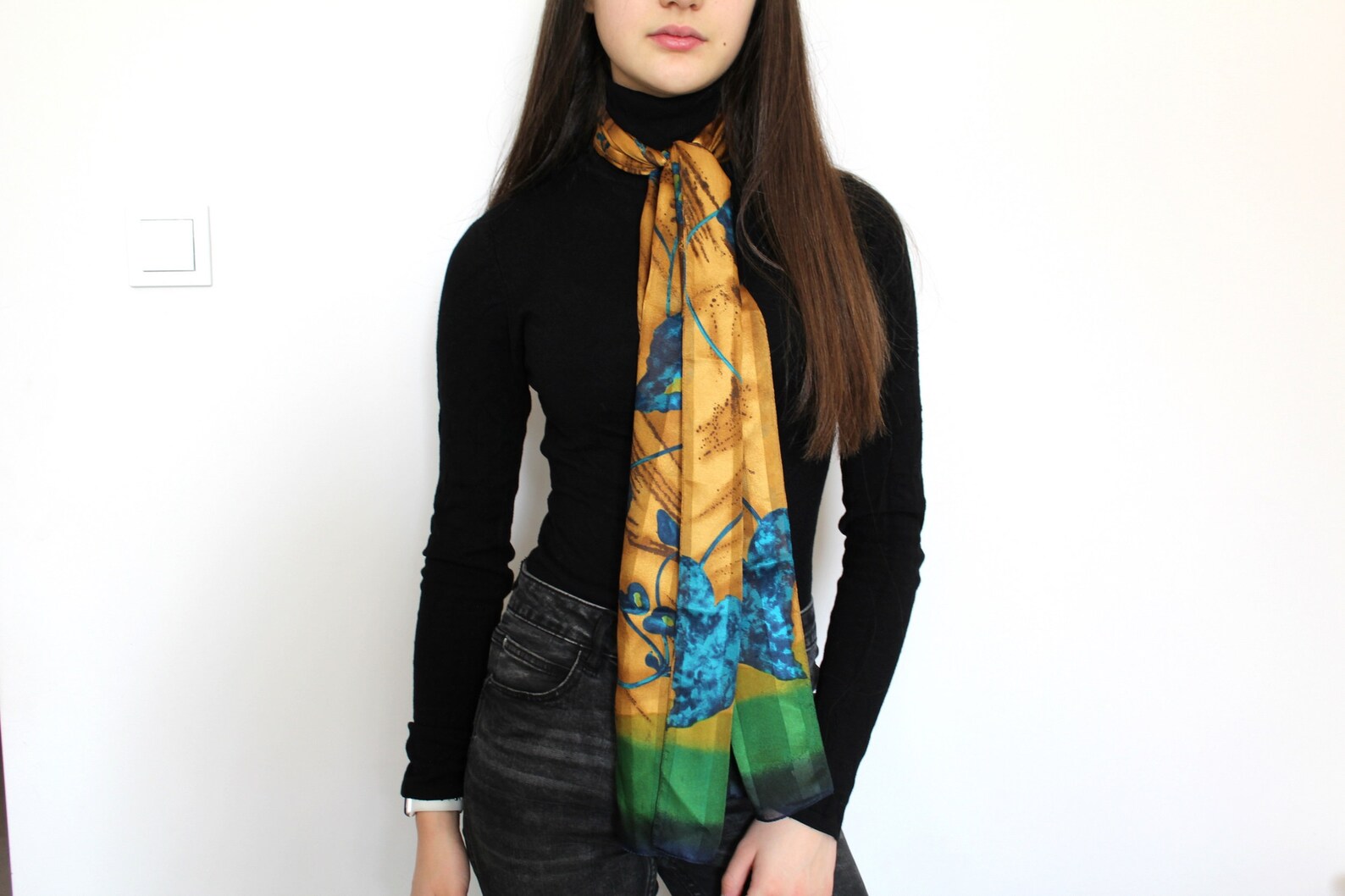 Vintage Italian Scarf Made in Italy Long Neck Scarf Brown Etsy