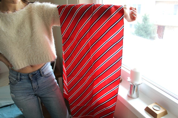 Vintage Silk Scarf, Stripe Scarf, Long Scarf, Red