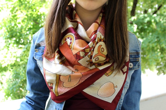 Vintage Abstract Scarf, Fruit Print Scarf, Sun, Ca