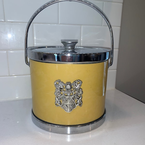 Vintage Silver Crest Shield Hollywood Regency Style Ice Bucket