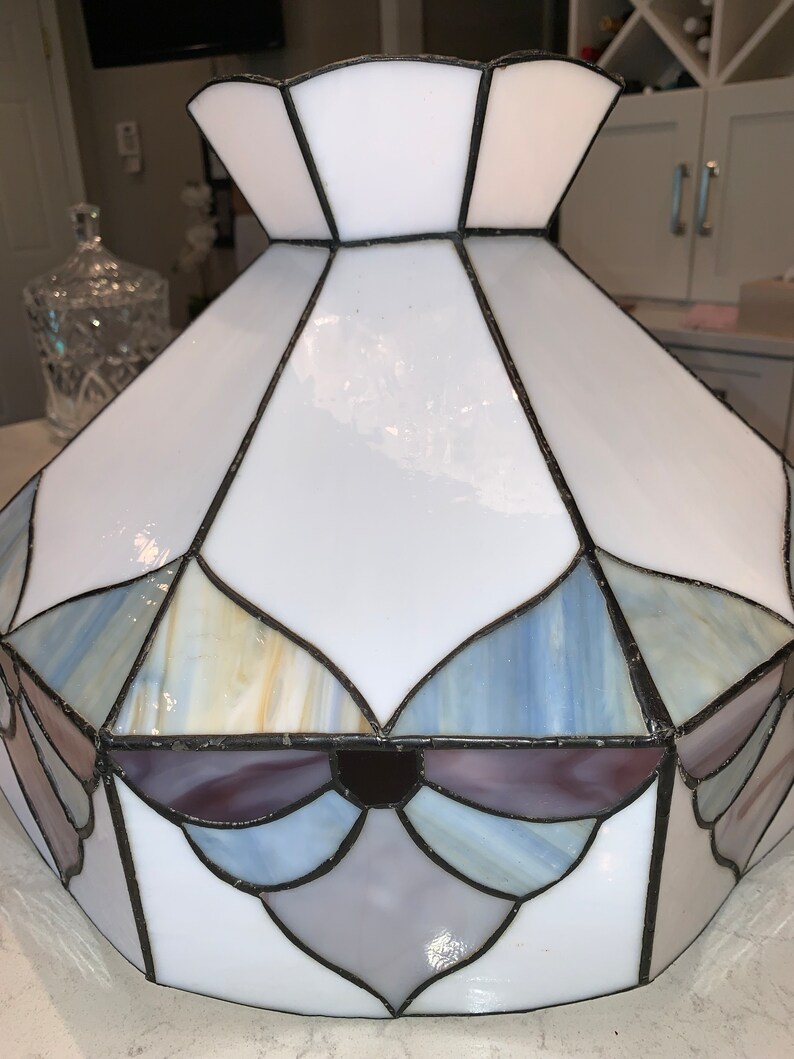 Large Vintage Hanging Stained Glass Lamp Shade Slag Glass Etsy