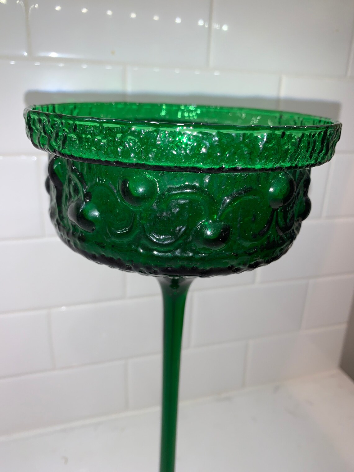 Wayne Husted Art Glass Tall Compote Candle Holder Emerald Etsy