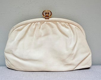 Vintage Avantique Cream Ivory Leather Clutch Made in Italy