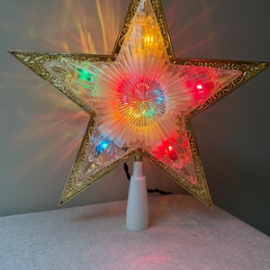 Vintage Multi Light Plastic Star Christmas Tree Topper Star