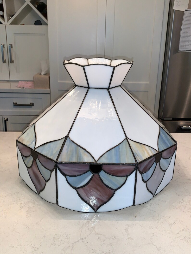 Large Vintage Hanging Stained Glass Lamp Shade Slag Glass Etsy