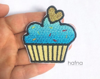 Sweet blue cupcake Embroidered Patch Sew on Patch Patches for Jackets  Party Dessert Patch Food Patch Refashion Your Clothes