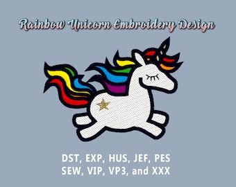 Rainbow Unicorn Borduurwerk Ontwerp | Eenhoorn geborduurd patch ontwerp | Borduurpatroon | Statement Borduurwerk Design