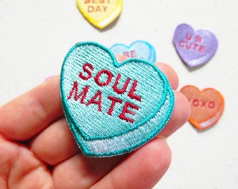 SOUL MATE Candy Heart Valentine Conversation Hearts Patches Embroidered Patch Applique Patches for Backpacks Trend Patches For t-shirt