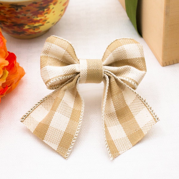 Light Cream Gingham Bow - Handmade Hair Accessory, Classic Spring Easter Sweet Hairstyle