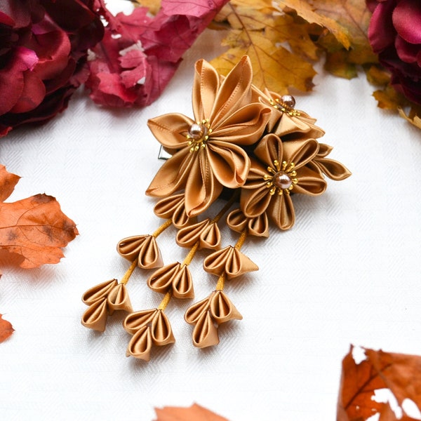 Your Majesty | Gold Kanzashi, Handmade Tsumami Zaiku Hair Clip, Winter Wedding, Kitsuke, Kimono, Yukata, Formal Wear, Cosplay, Fairy