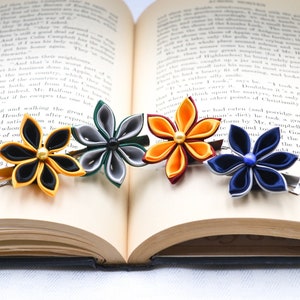 Wizard School Kanzashi | Four Magic Houses | Handmade Tsumami Zaiku Ribbon Flower Book Lovers, Costume, Cosplay Hair Clip Accessory or Pin