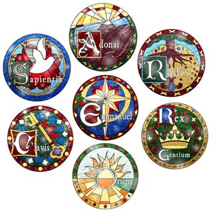 Afdrukbare bundel advent O-antifoon glas-in-lood ornament plus kleurplaten | Digitale download