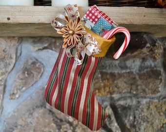 Small Striped Christmas Stocking | Handmade Tsumami Zaiku Holiday Decor
