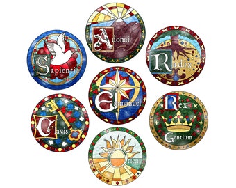 Printable Advent O Antiphons Stained Glass Ornament Bundle Plus Coloring Pages | Digital Download