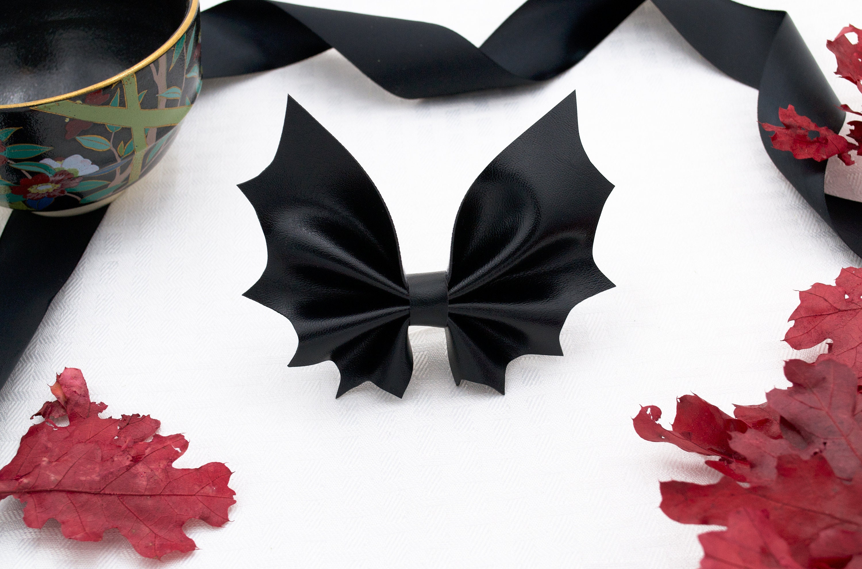 Upcycled Leather Bat Bow or Bowtie - Hair or Bag Accessory