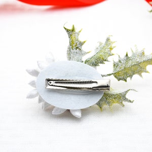 Frosted Holly Snowy White Kanzashi Hair Accessory or Brooch Tsumami Zaiku for Wedding, Costume, Formal Wear, Gift for Her image 4