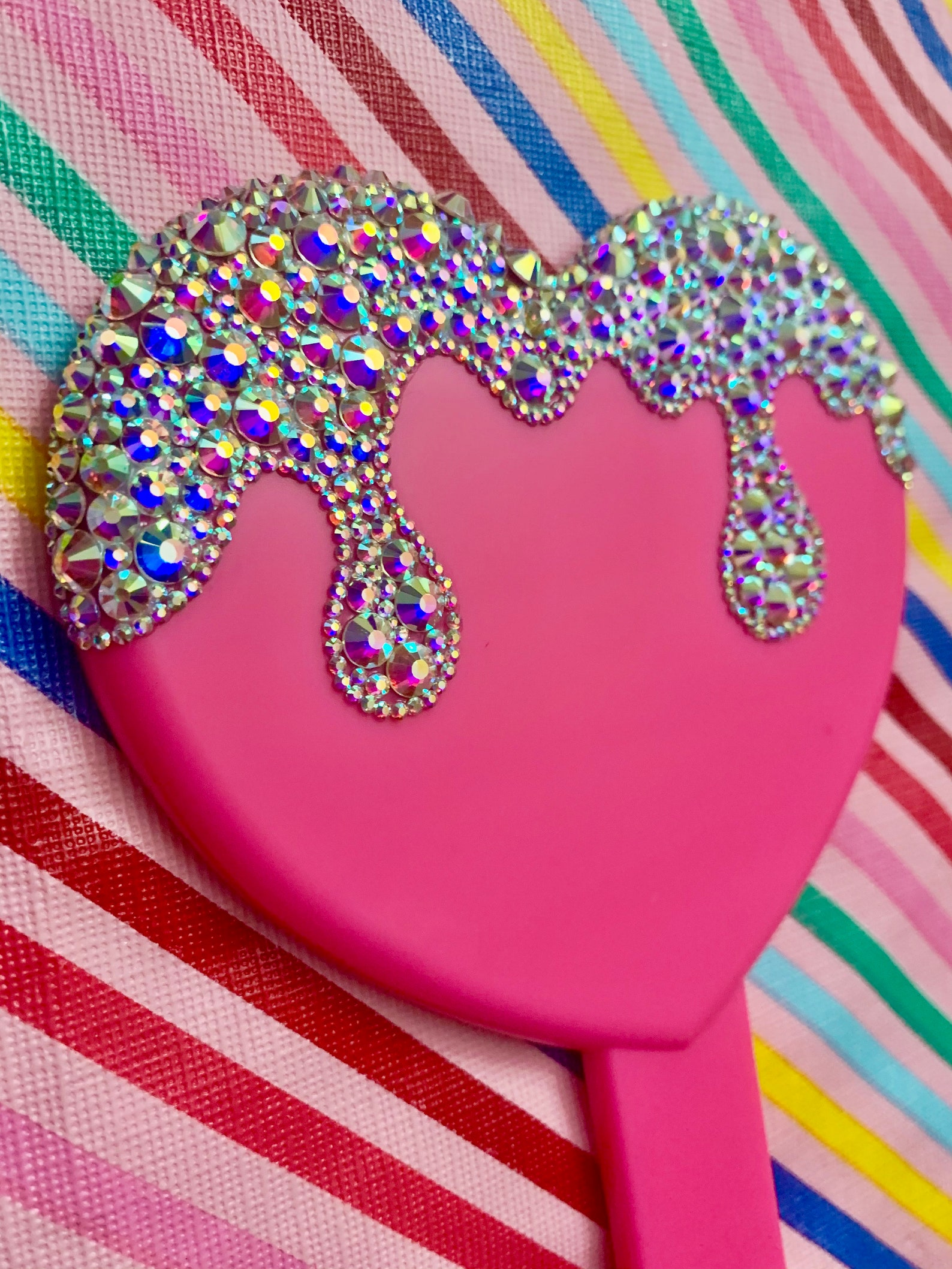 Bright Pink Rhinestone Drip Heart Mirror Etsy