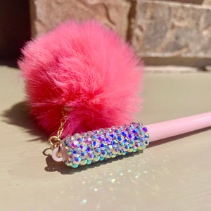 Rhinestone Bright Pink Pom Pom Pen