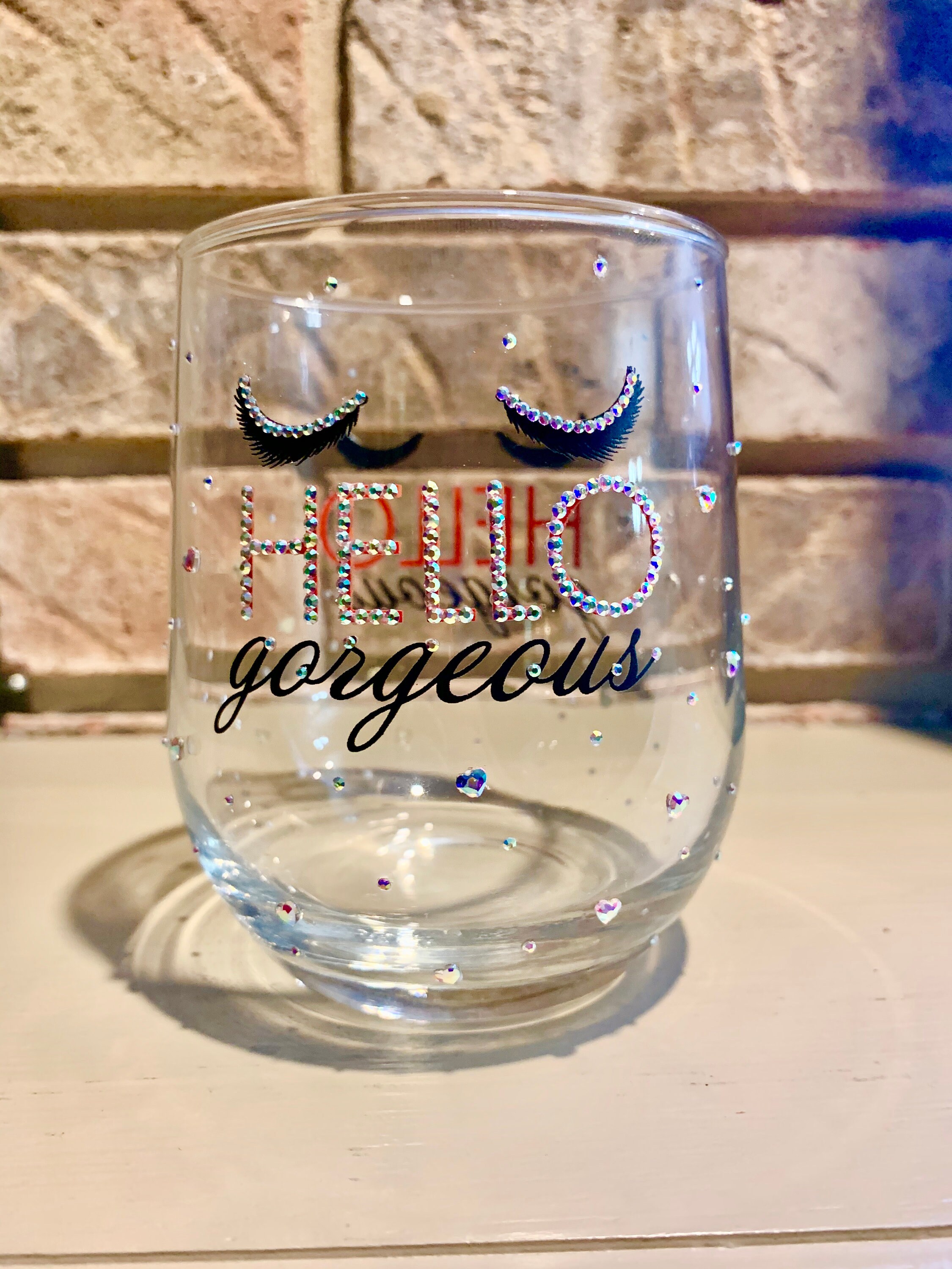 rhinestone stemless wine glasses
