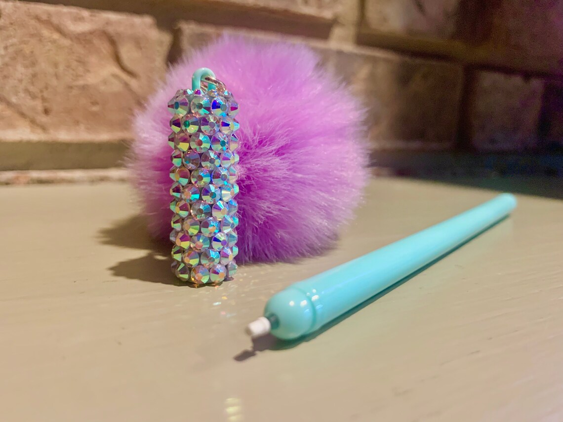 Rhinestone Purple Pom Pom Pen Etsy UK