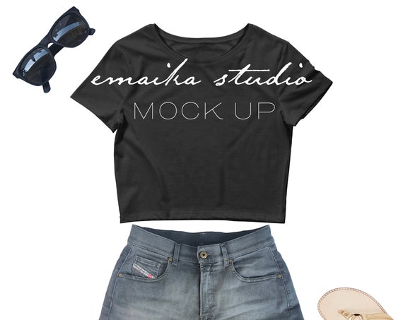 Download Free Bella Canvas 6681 Black Crop Top Mock Up Psd Get Download Psd Mockup Template For Design Apparel Free Mockup PSD Mockup Templates