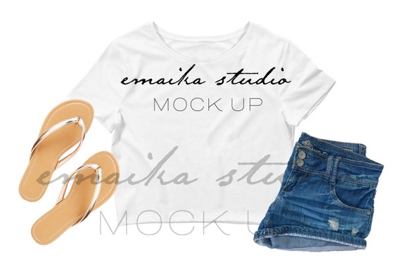 Bella Canvas 6681 White Crop Top Mock Up