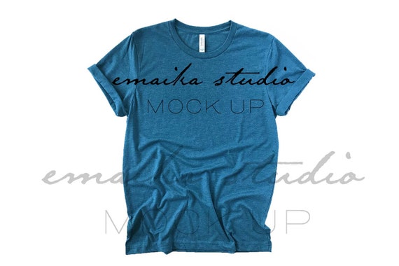 Heather Teal Shirt Mockup Bella Canvas 3001 Heather Heather Teal Shirt Mockup Bella Canvas 3001 Heather