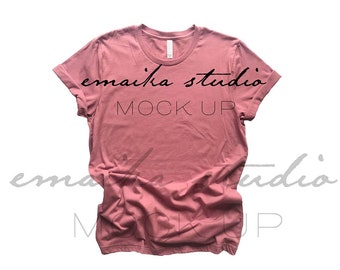 Download Free Bella Canvas 3001 Mauve Shirt Mockup T-Shirt Flat Lay Shirt Mockup Mauve T-Shirt Mockup Fall Mockups For Shirts Mauve T-shirt Flatlay PSD Template