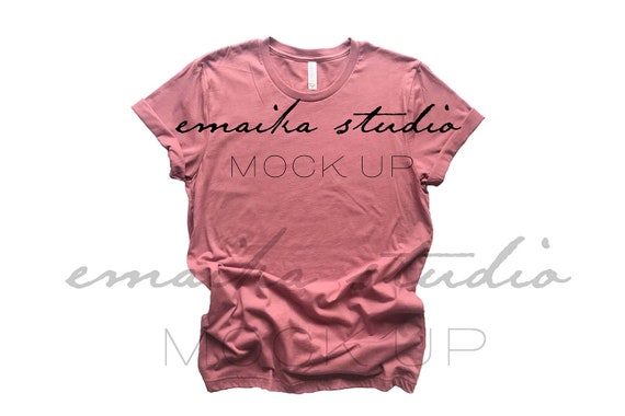 Bella Canvas 3001 Mauve T-Shirt PSD Mockup Template Flat Lay