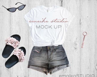 Bella Canvas 3001 White Tshirt Mock Up | Bella Canvas Mockup | White Tee Mockup | Bella Canvas White T-shirt Mock Up | Flat Lay Tee Mockup