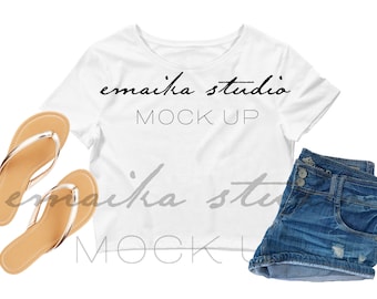 White Crop Top Mockup: Bella Canvas 6681 Flatlay (Digital Download)