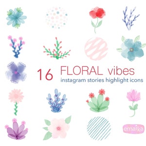 boho instagram story highlight icons, ig story covers, hand painted pastel flowers,  clipart blog branding social media icons stickers flor