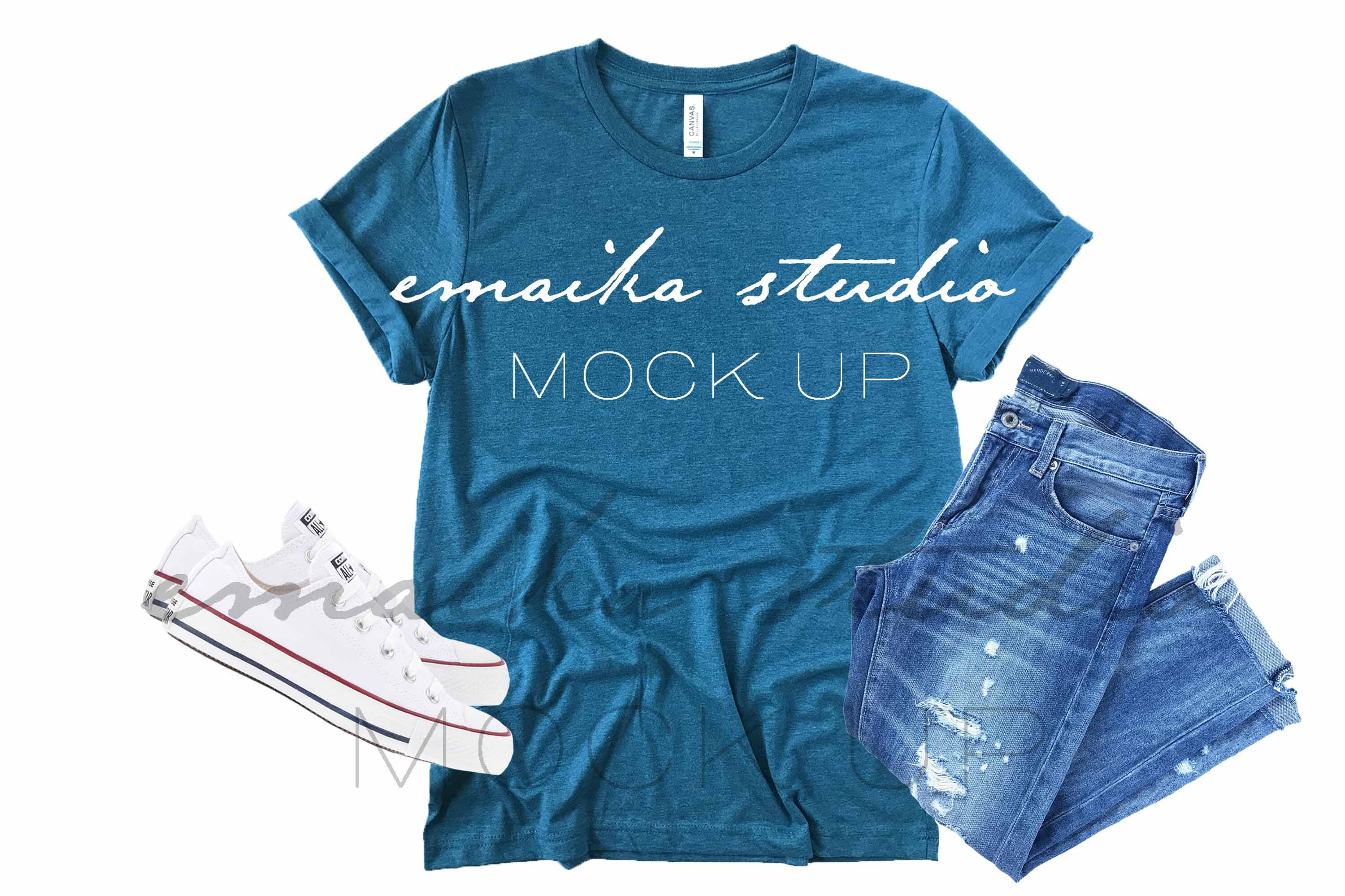 Bella Canvas 3001 Heather Deep Teal Shirt Mockup Styled Tshirt Etsy