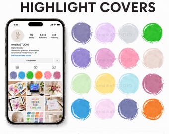 Instagram Highlight Covers | 16 akvarell penseldrag storyikoner | Feminin varumärkesbyggande | Digital nedladdning PNG och JPG