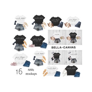 Paquete de maquetas de top recortado, paquete de maquetas de mega croptop de Bella Canvas, maquetas de camisas 6681, flatlays de tops recortados, maquetas de camisetas con estilo