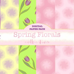 Floral digital papers, tulips printable paper, floral scrapbook papers, floral digital background, flower printable paper pack, floral paper
