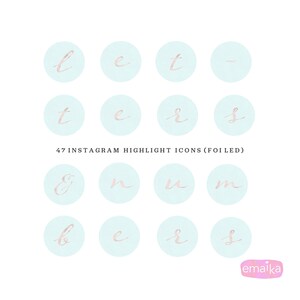 ig story highlight covers, rose gold letter icons, blue pastel lettering, foil letter designs, digital download, cursive letters, caligraphy