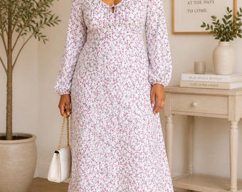 Modest Floral Maxi Dress, Hebrew Israelite Fringe Hem, Blue Ribbon Trim