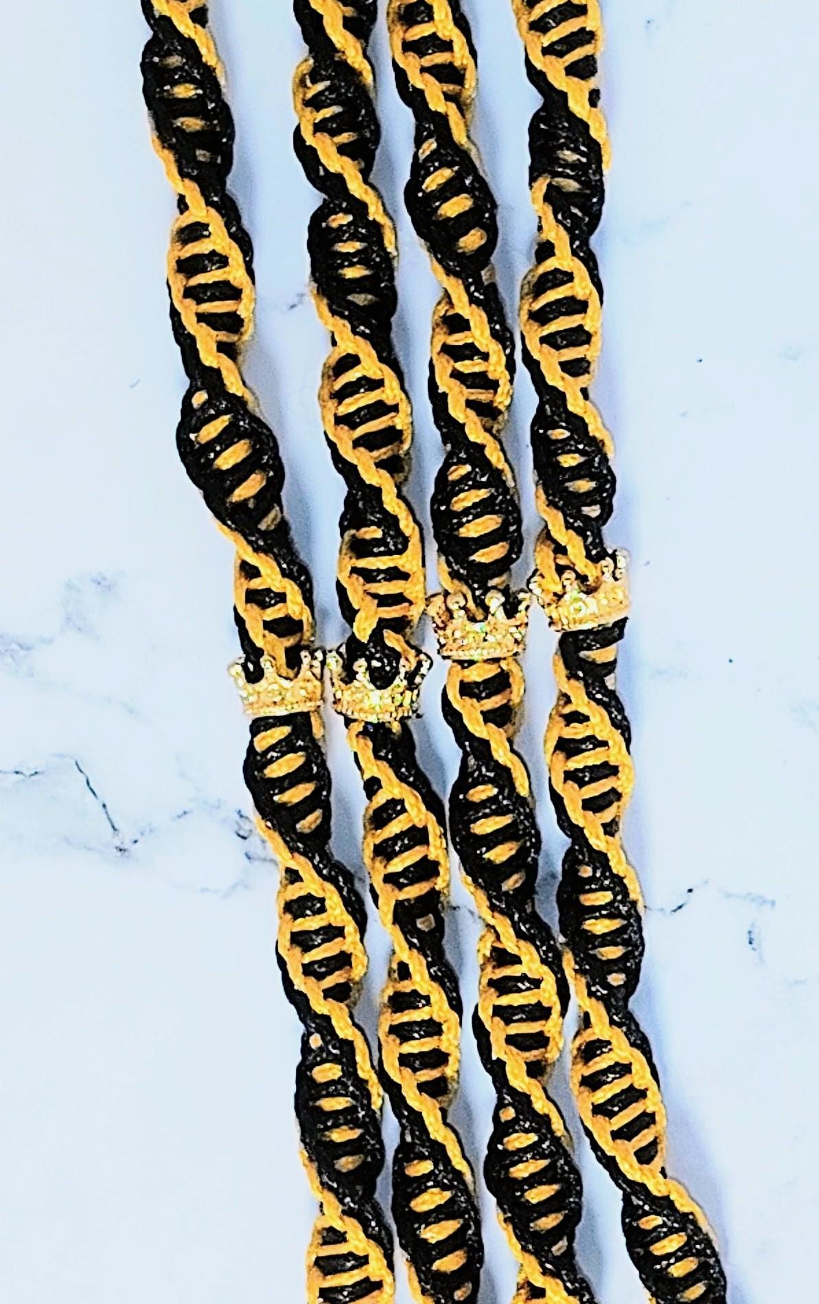 Handmade TzitTzit - Gold and Black with Blue String, Biblical Tassels