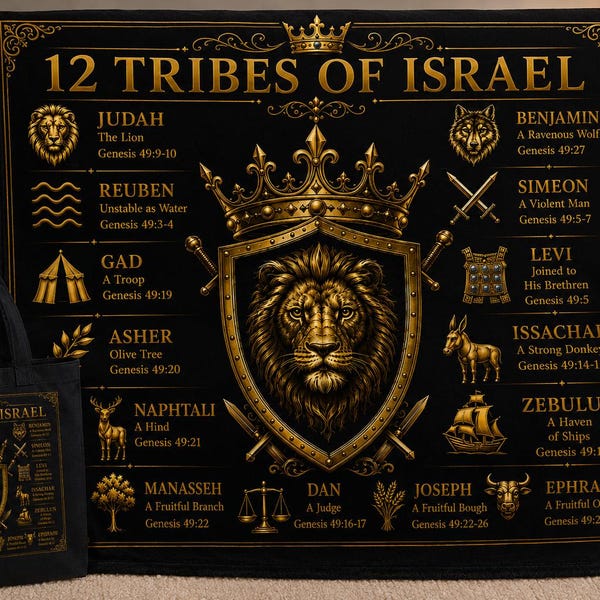 12 Tribes of Israel Blanket | Lightweight Plush Throw | Hebrew Israelite Gift | Black & Gold Faith Blanket | 40x60 Sofa Throw